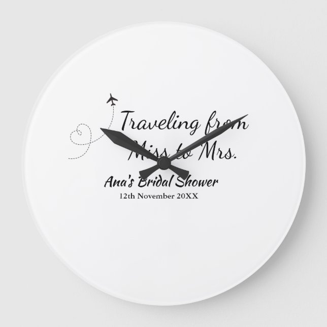 Travel bridal shower add name date miss to Mrs sim Large Clock (Front)