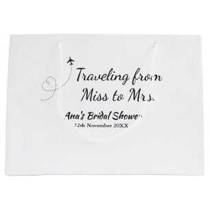 Travel bridal shower add name date miss to Mrs sim Large Gift Bag