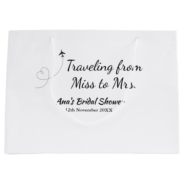 Travel bridal shower add name date miss to Mrs sim Large Gift Bag (Front)