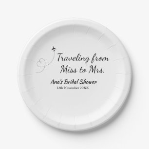 Travel bridal shower add name date miss to Mrs sim Paper Plate