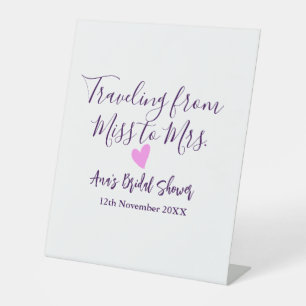 Travel bridal shower add name date miss to Mrs sim Pedestal Sign