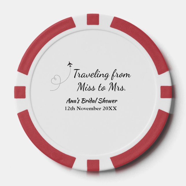 Travel bridal shower add name date miss to Mrs sim Poker Chips (Front)
