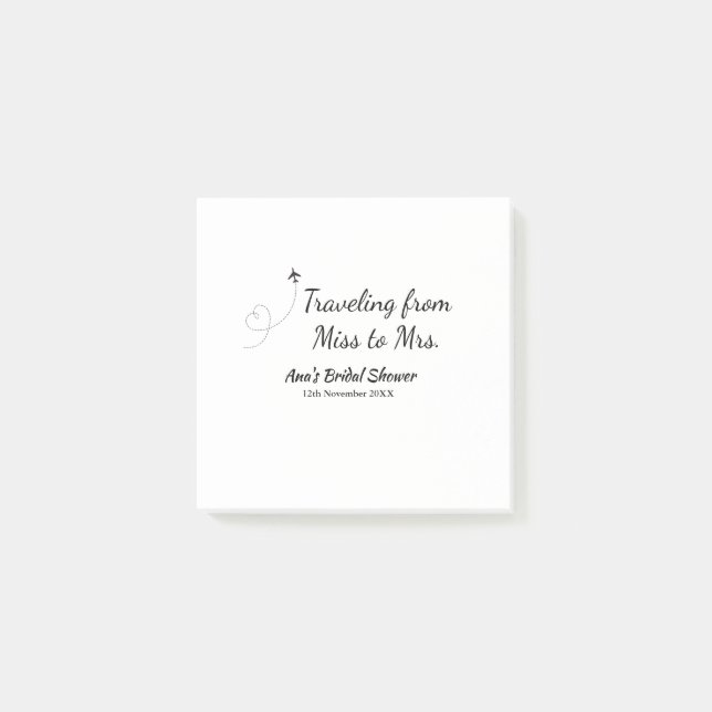 Travel bridal shower add name date miss to Mrs sim Post-it Notes (Front)