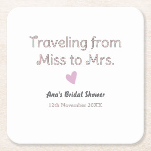Travel bridal shower add name date miss to Mrs sim Square Paper Coaster