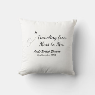 Travel bridal shower add name date miss to Mrs sim Throw Pillow
