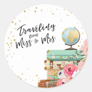 Travel Bridal shower Adventure Miss to Mrs Favour Classic Round Sticker