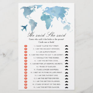 Travel bridal shower - He said she said game