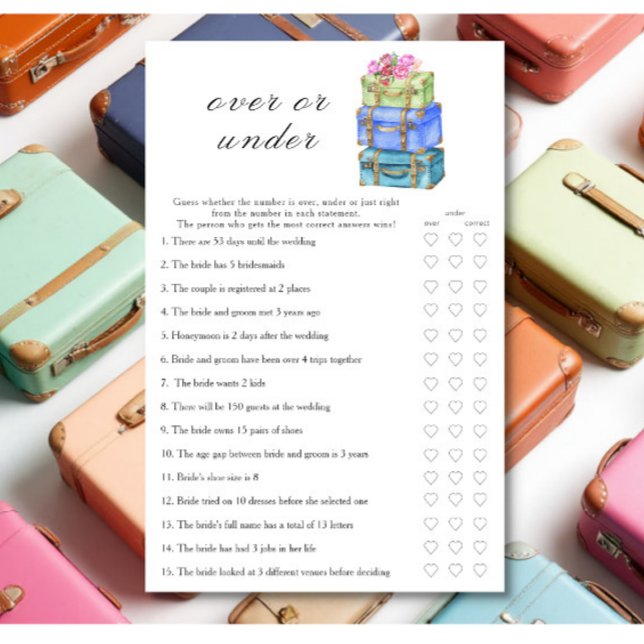 Travel Bridal shower  Over or under game (Creator Uploaded)