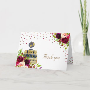 Travel bridal shower thank you note, burgundy card