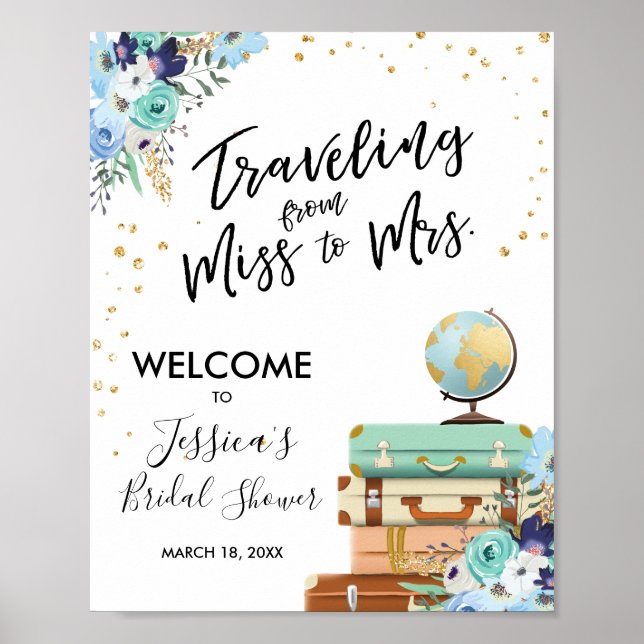 Travel Bridal shower Welcome Sign Miss to Mrs (Front)