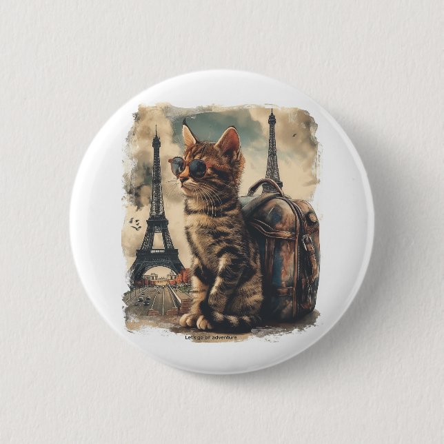 Travel Buddy Cat 2 Inch Round Button (Front)