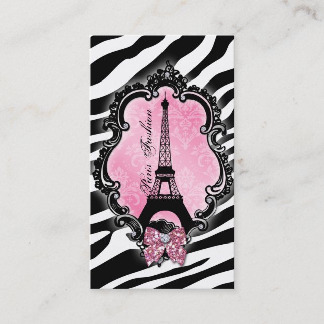 Travel Business Card Paris Fashion Zebra Cute (Front)