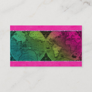 Travel Business Card World Map Globe Colourful