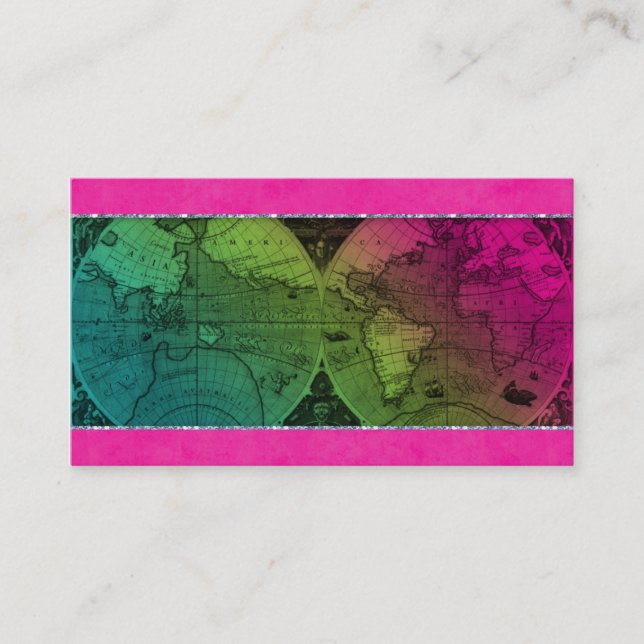 Travel Business Card World Map Globe Colourful (Front)