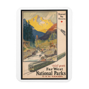 Travel by Train, National Parks, Vintage Style Magnet