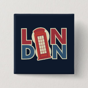 Travel Cities London Blue Red Phone Box 2 Inch Square Button