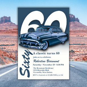 Travel Classic Blue Car Turns 60th Birthday Invitation
