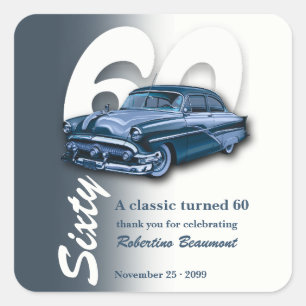 Travel Classic Blue Car Turns 60th Birthday Square Sticker