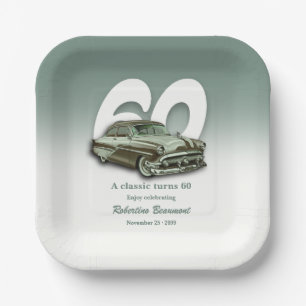 Travel Classic Green Car Turns 60th Birthday Paper Plate