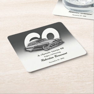 Travel Classic Green Car Turns 60th Birthday Square Paper Coaster