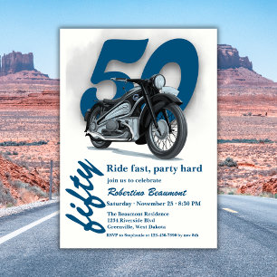 Travel Classic Motorbike Ride Fast 50th Birthday Invitation