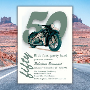 Travel Classic Motorbike Ride Fast 50th Birthday Invitation