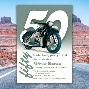 Travel Classic Motorbike Ride Fast 50th Birthday Invitation