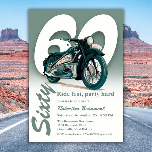 Travel Classic Motorbike Ride Fast 60th Birthday Invitation
