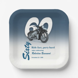 Travel Classic Motorbike Ride Fast 60th Birthday Paper Plate