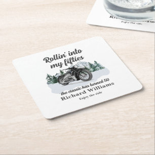 Travel Classic Motorbike Rolling 50th Birthday Square Paper Coaster