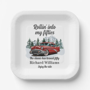 Travel Classic Retro Car Rolling 50th Birthday Paper Plate