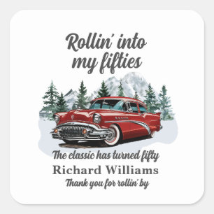Travel Classic Retro Car Rolling 50th Birthday Square Sticker