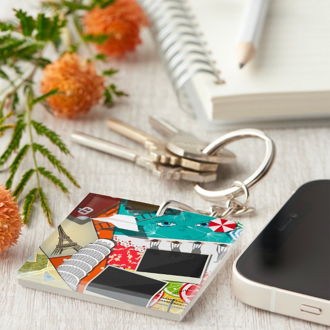 Travel Collage with Iconic Landmarks Vacation  Keychain (Creator Uploaded)