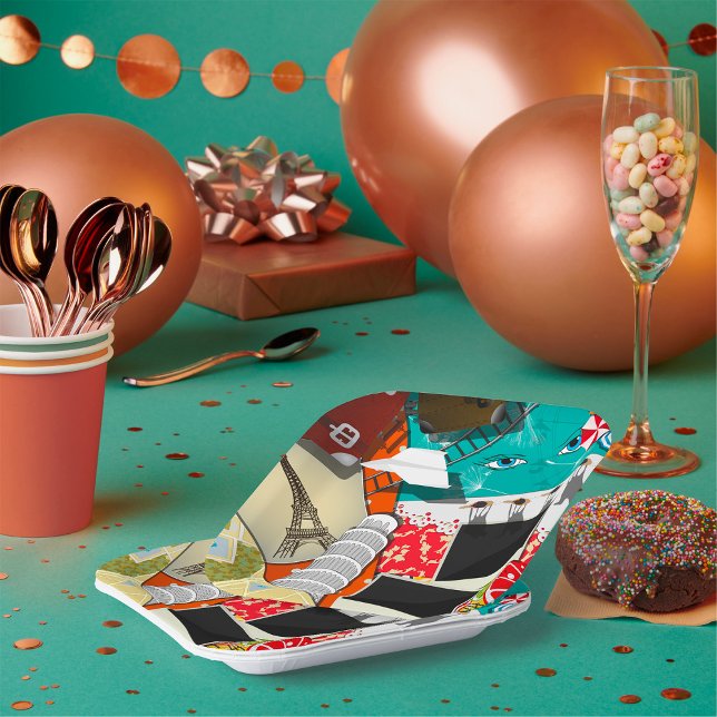 Travel Collage with Iconic Landmarks Vacation  Paper Plate (Creator Uploaded)