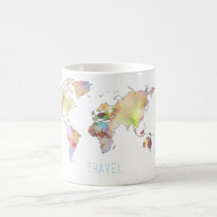 Travel colourful world map mug