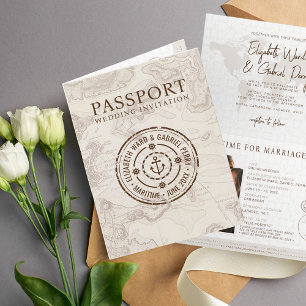 Travel Cruise Passport Destination Wedding  Invitation