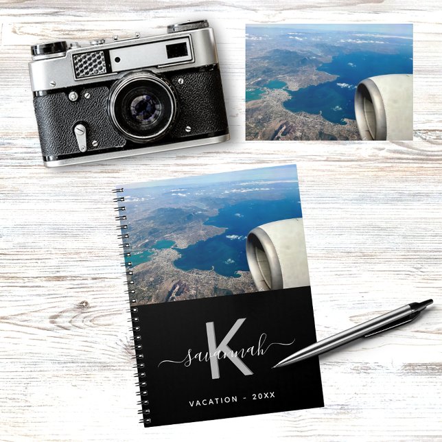 Travel custom photo black white monogram notebook (Creator Uploaded)