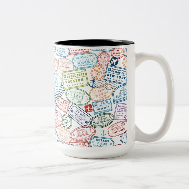 Travel design - passport stamps Two-Tone coffee mug (Right)