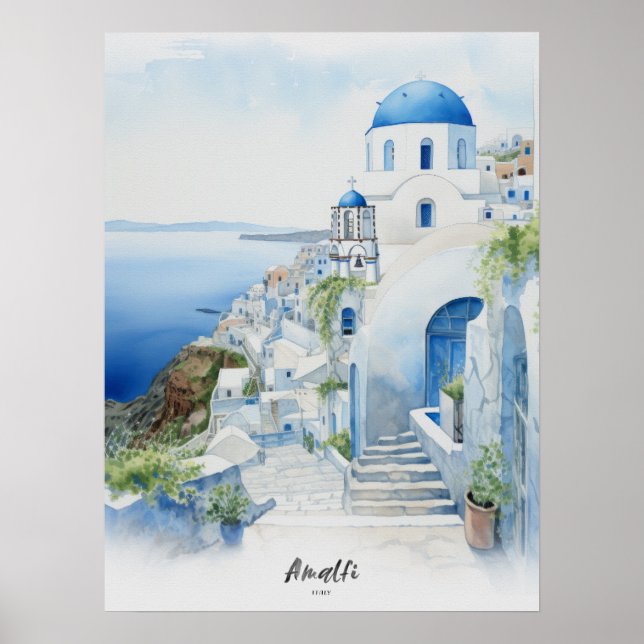 Travel Destination Amalfi Watercolor Wall Art (Front)