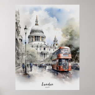 Travel Destination London Watercolor Wall Art