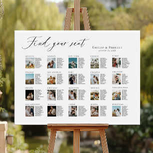 Travel destination wedding photo collage seating poster