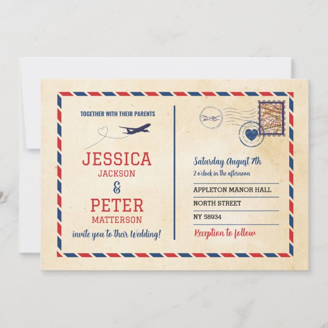 Travel Destination Wedding Plane Abroad  Invitation (Front)