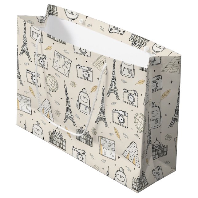 Travel Doodle Seamless Pattern Large Gift Bag (Front Angled)