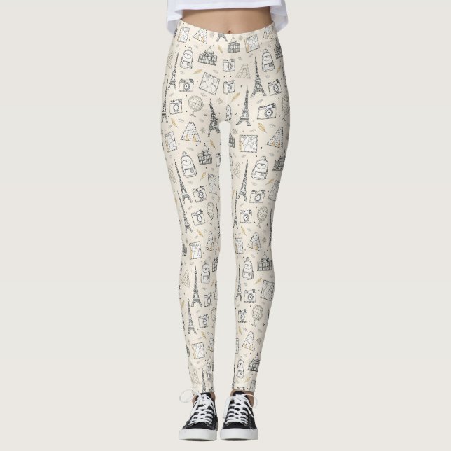 Travel Doodle Seamless Pattern Leggings (Front)
