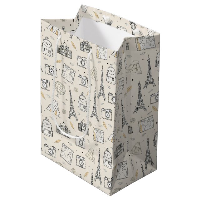 Travel Doodle Seamless Pattern Medium Gift Bag (Front Angled)