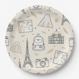 Travel Doodle Seamless Pattern Paper Plate