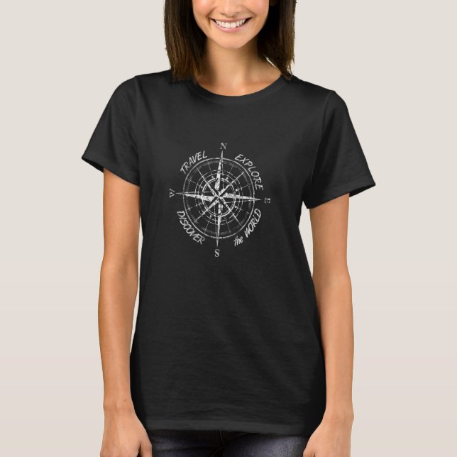Travel Explore Discover the World Compass T-Shirt (Front)