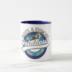 Travel explore fabulous Orkney Scotlands logo Mug