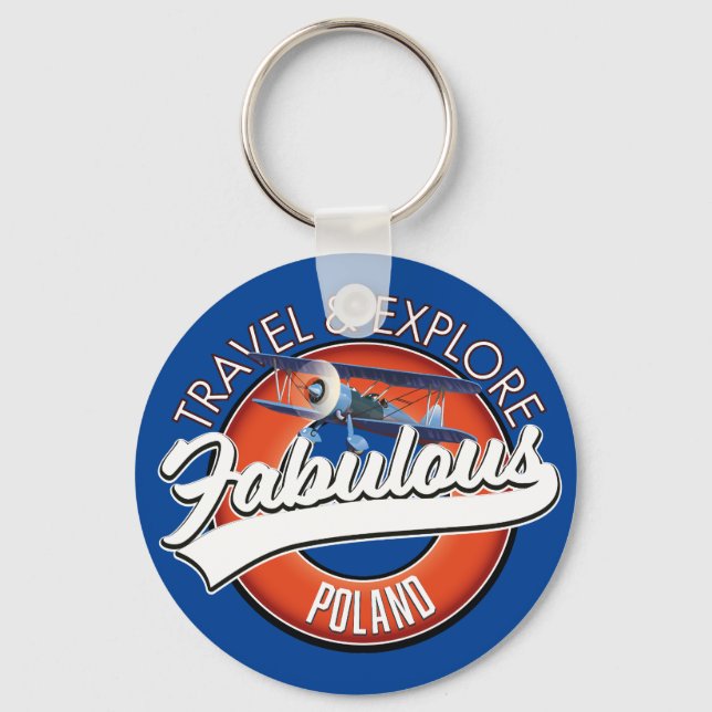 travel explore fabulous Poland logo Keychain (Front)
