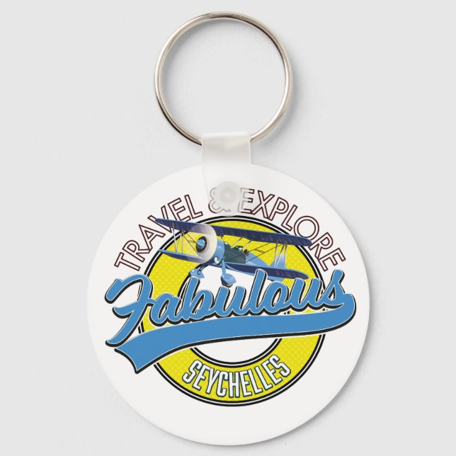 travel explore fabulous Seychelles logo Keychain (Front)